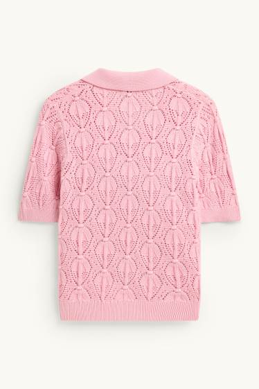 Women - Knitted jumper - short sleeve - rose