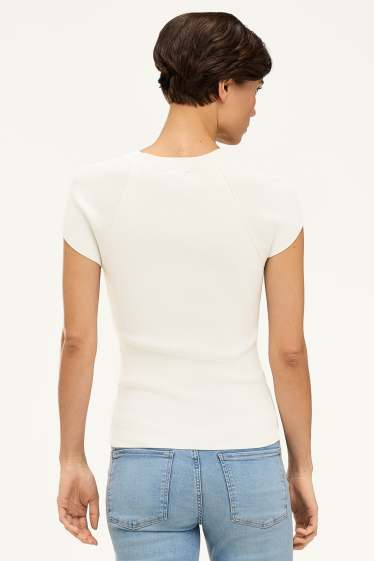 Dames - Gebreide trui - korte mouw - wit