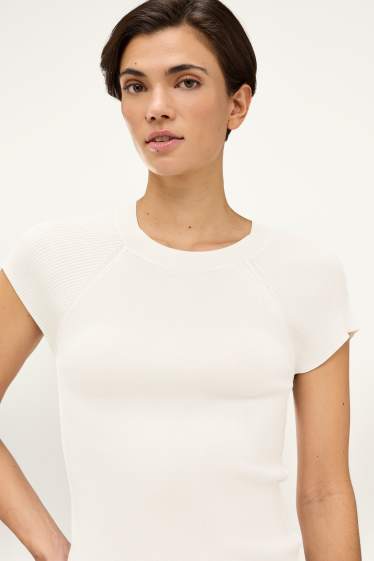 Dames - Gebreide trui - korte mouw - wit