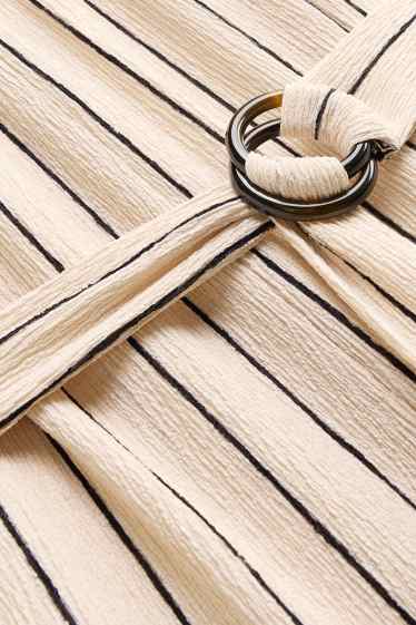 Damen - Jumpsuit mit Gürtel - Nadelstreifen - beige