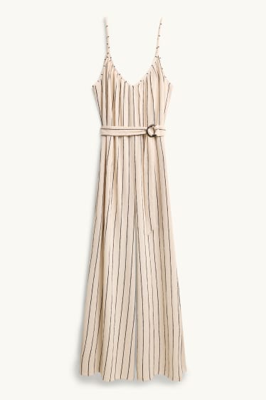 Damen - Jumpsuit mit Gürtel - Nadelstreifen - beige
