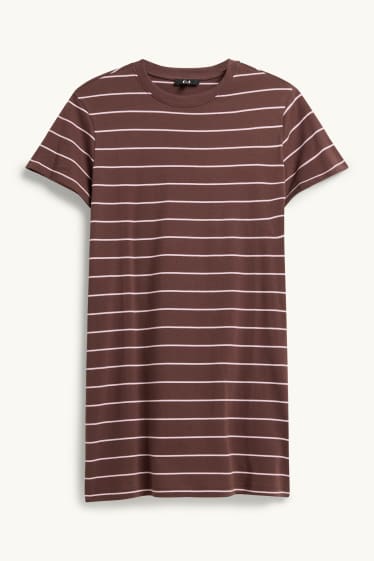 Dames - T-shirt-jurk - gestreept - bruin