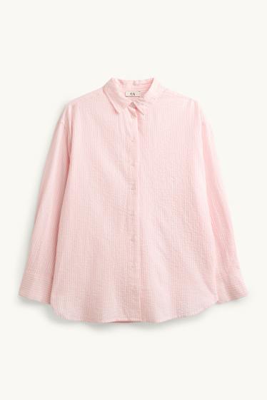 Femei - Bluză tip cămașă - cu dungi - roz