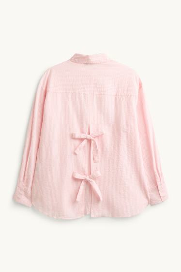 Femei - Bluză tip cămașă - cu dungi - roz