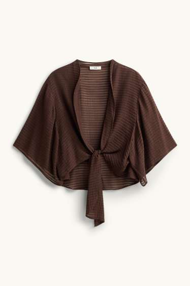 Women - Beach blouse with knot detail - textured - brown