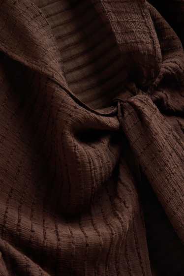 Women - Beach blouse with knot detail - textured - brown