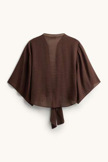 Women - Beach blouse with knot detail - textured - brown