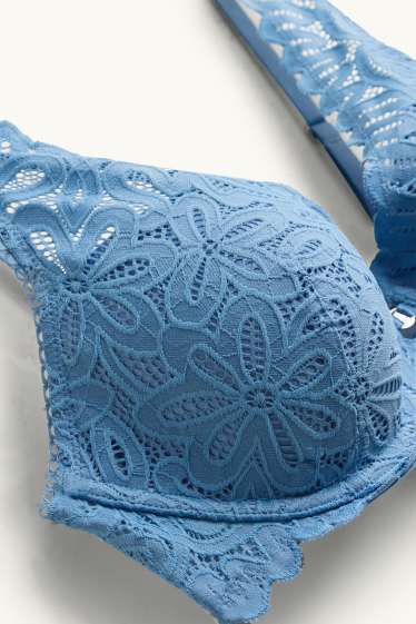 Donna - Reggiseno con ferretti - PLUNGE - imbottito - blu