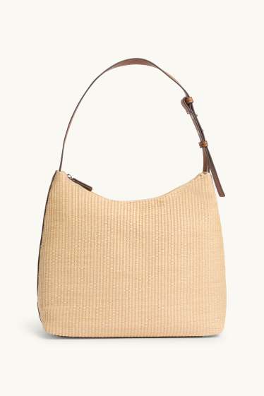 Dames - Schoudertas - raffialook - beige