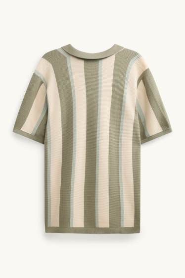 Herren - Strick-Poloshirt - Regular Fit - gestreift - strukturiert - grün