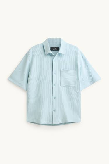Men - Shirt - relaxed fit - kent collar - ribbed - light blue