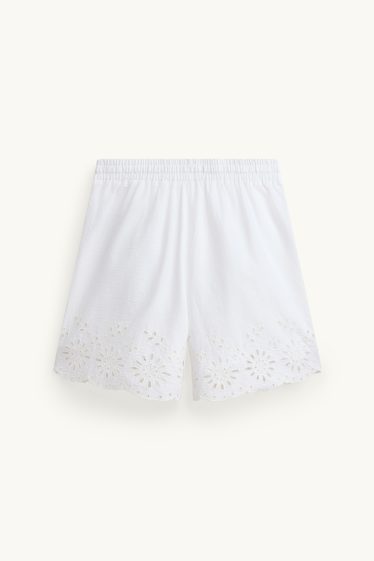 Damen - Shorts - High Waist - Broderie Anglaise - weiß