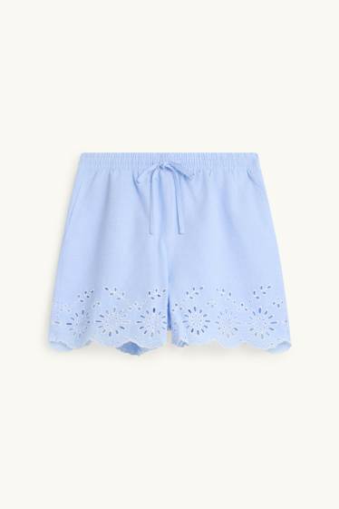 Dames - Short - high waist - Broderie Anglaise - lichtblauw