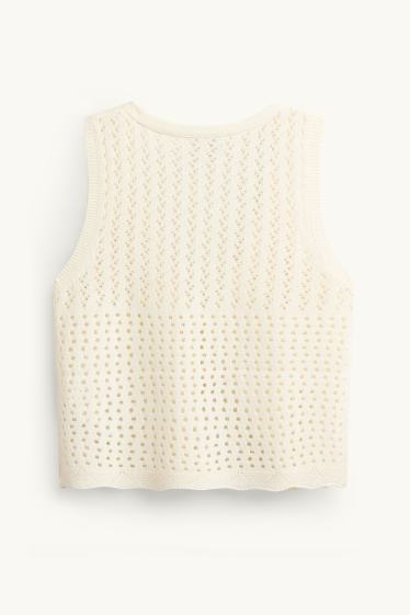 Dames - Top met haakpatroon - V-hals - crème wit