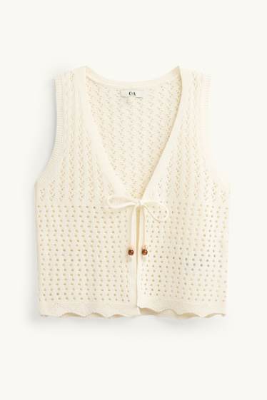 Dames - Top met haakpatroon - V-hals - crème wit