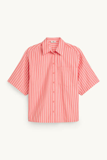 Femei - Bluză tip cămașă - cu dungi - roșu / alb