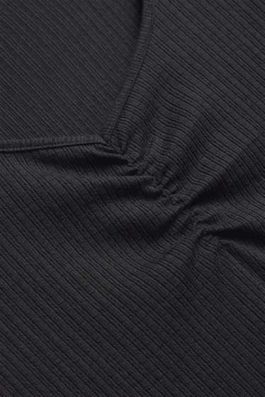 Femei - Tricou cu decolteu în V - reiat - negru