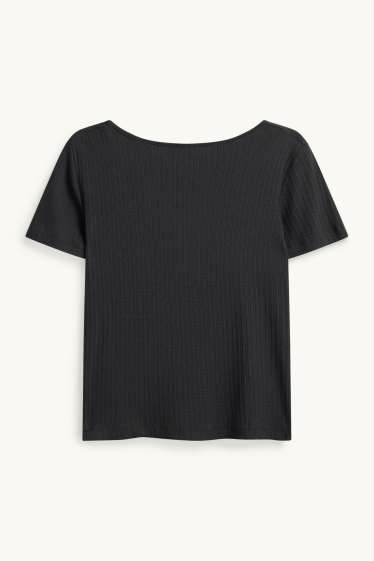 Femei - Tricou cu decolteu în V - reiat - negru