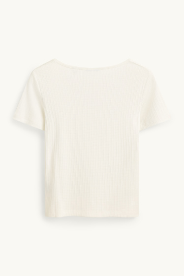 Femei - Tricou cu decolteu în V - reiat - alb