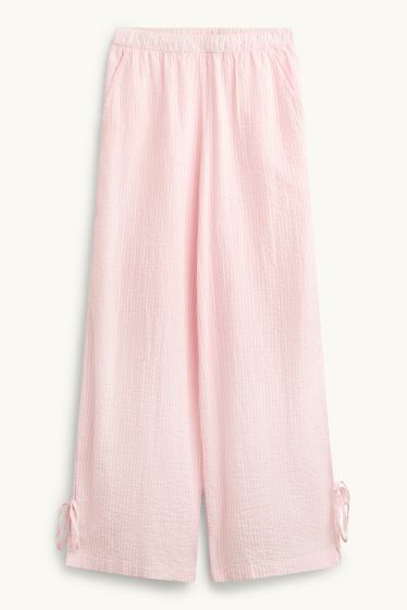Dona - Pantalons de tela de mussolina - mid waist - wide leg - de ratlles - rosa