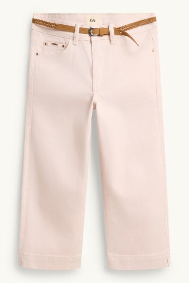 Dámské - Capri džíny s páskem- mid waist - slim fit - narůžovělá