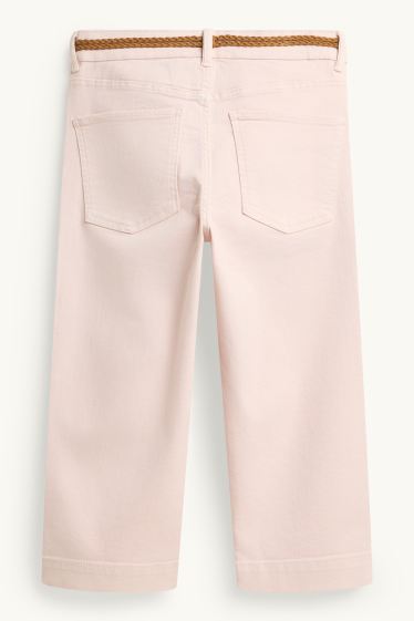 Dámské - Capri džíny s páskem- mid waist - slim fit - narůžovělá