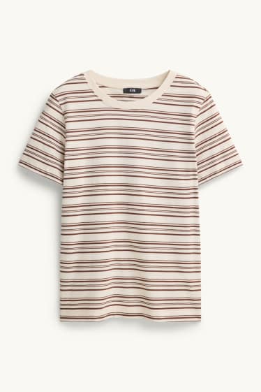 Damen - T-Shirt - Regular Fit - gestreift - beige / braun