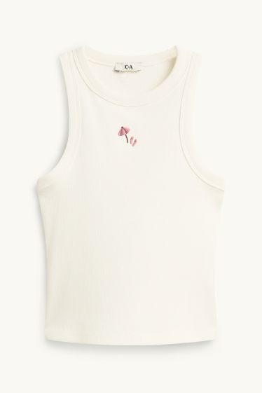 Damen - Top - gerippt - weiß