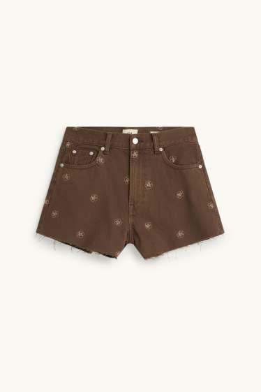 Damen - Jeans-Shorts - High Waist - jeansbraun