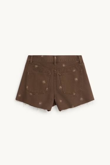 Damen - Jeans-Shorts - High Waist - jeansbraun