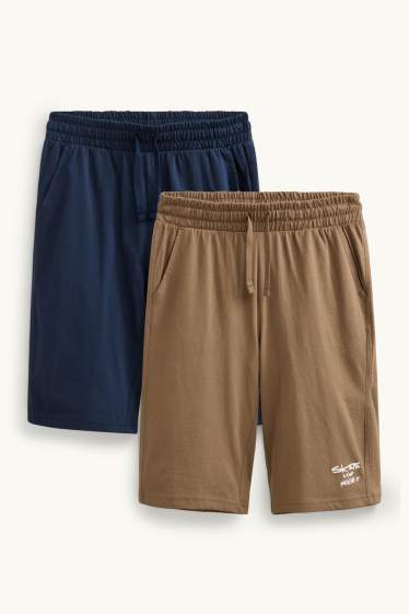 Enfants garçons - Lot de 2 - shorts en molleton - marron / bleu
