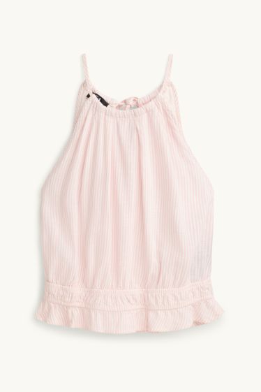 Dames - Blousetop - gestreept - wit / roze