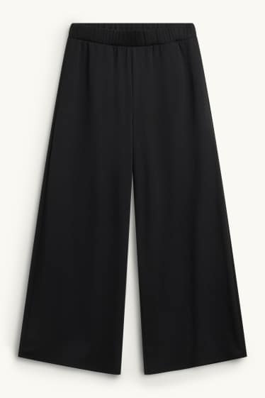 Damen - Crop Stoffhose - High Waist - Wide Leg - schwarz