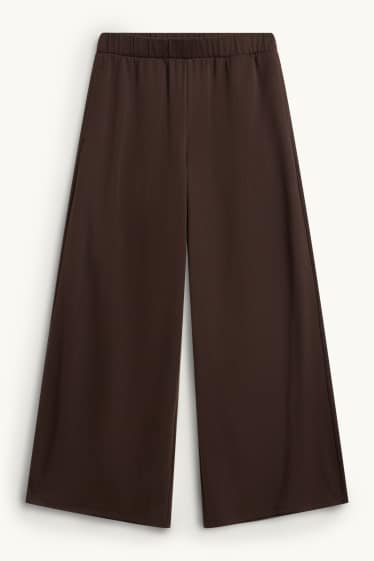 Femmes - Pantalon en toile court - high waist - wide leg - marron