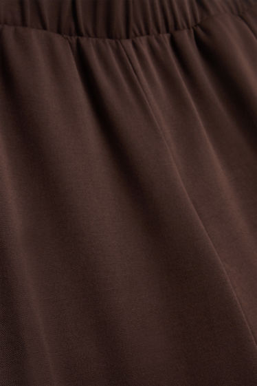 Femmes - Pantalon en toile court - high waist - wide leg - marron