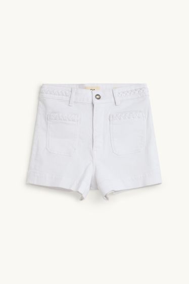 Women - Jean shorts - high waist - white