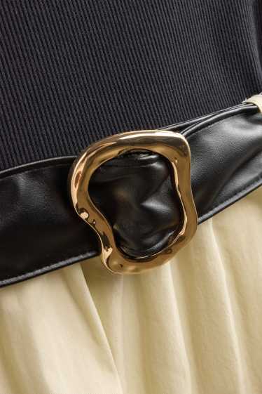 Femmes - Robe fit & flare avec ceinture - noir / beige