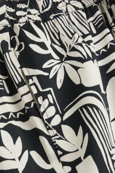 Damen - Stoffhose - Mid Waist - Wide Leg - gemustert - schwarz / weiß