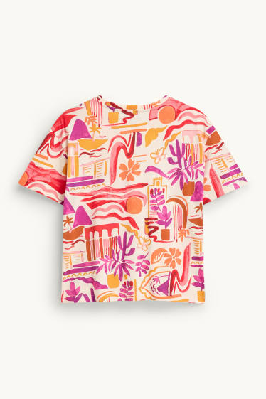 Damen - T-Shirt - Regular Fit - gemustert - rot / beige