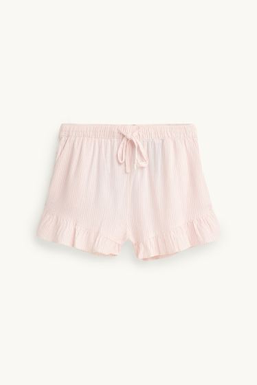Damen - Shorts mit Leinen-Anteil - Mid Waist - strukturiert - weiß / rosa