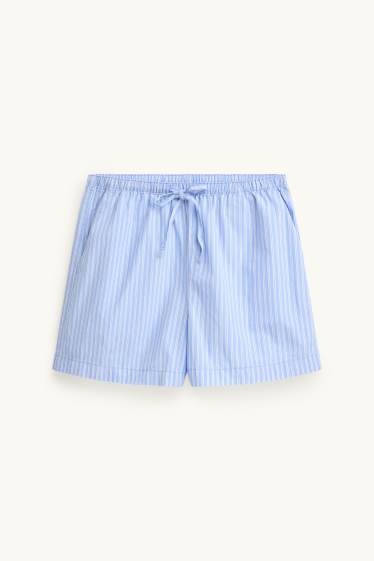 Femmes - Short - mid waist - à rayures - blanc / bleu clair