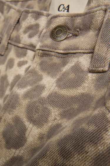 Femei - Pantaloni scurți de blugi - talie înaltă - imprimeu de leopard - bej / maro