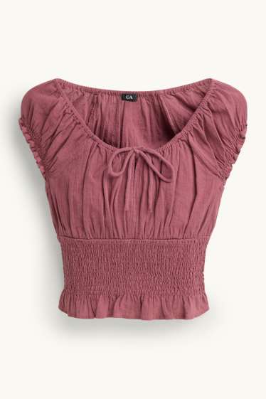 Damen - Blusentop - gesmokt - bordeaux