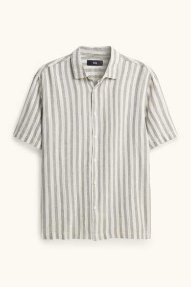 Herren - Hemd - Regular Fit - Kent - Leinen-Mix - gestreift - weiß / grün