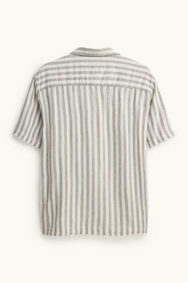Herren - Hemd - Regular Fit - Kent - Leinen-Mix - gestreift - weiß / grün