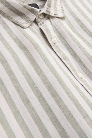Herren - Hemd - Regular Fit - Kent - Leinen-Mix - gestreift - weiß / grün