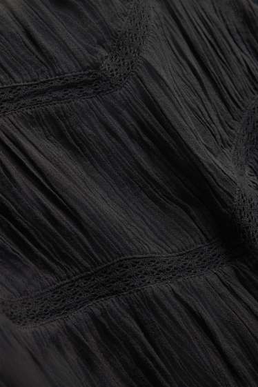 Damen - Blusentop - Broderie Anglaise - schwarz