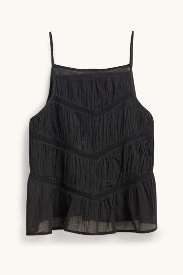 Damen - Blusentop - Broderie Anglaise - schwarz