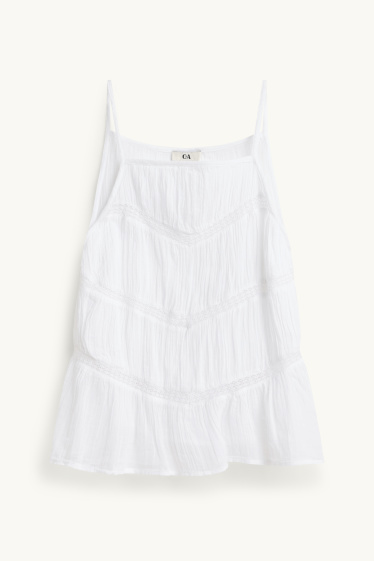 Damen - Blusentop - Broderie Anglaise - weiß