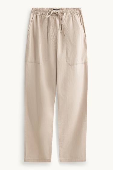 Dámské - Plátěné kalhoty - mid waist - tapered fit - béžová